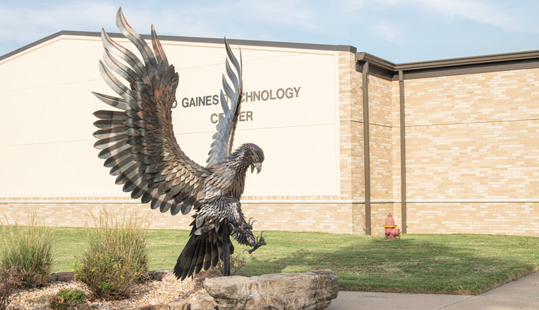 sculpture outside technology center building